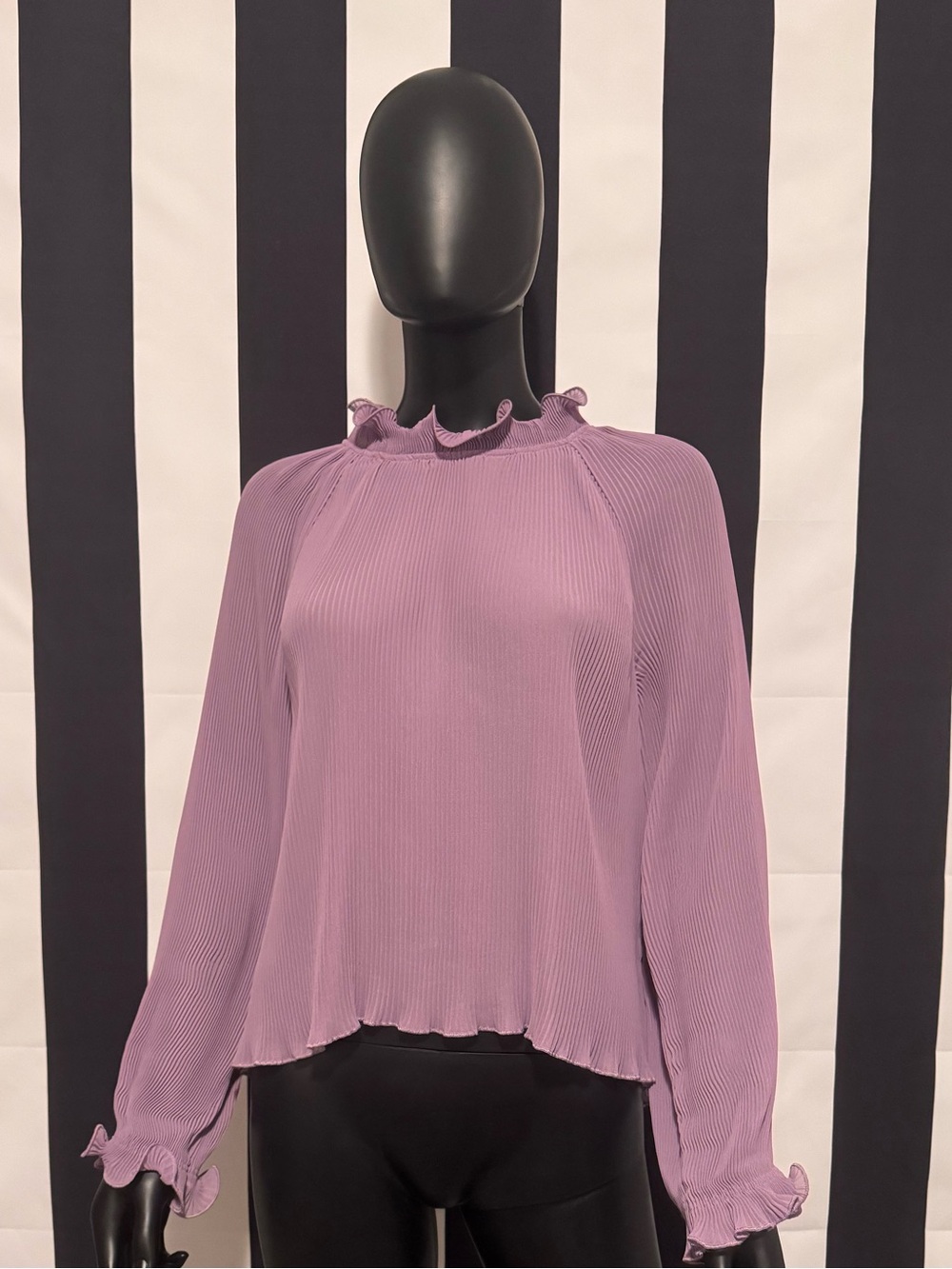 Zara Dusty Lavender Ruffle-Neck Long Sleeve Blouse